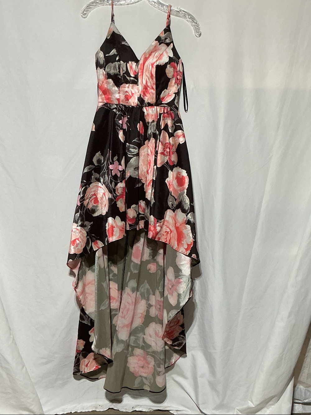 B. Darlin High Low Prom Party Floral Dress Pink Floral Lining Accent Sz 1/2